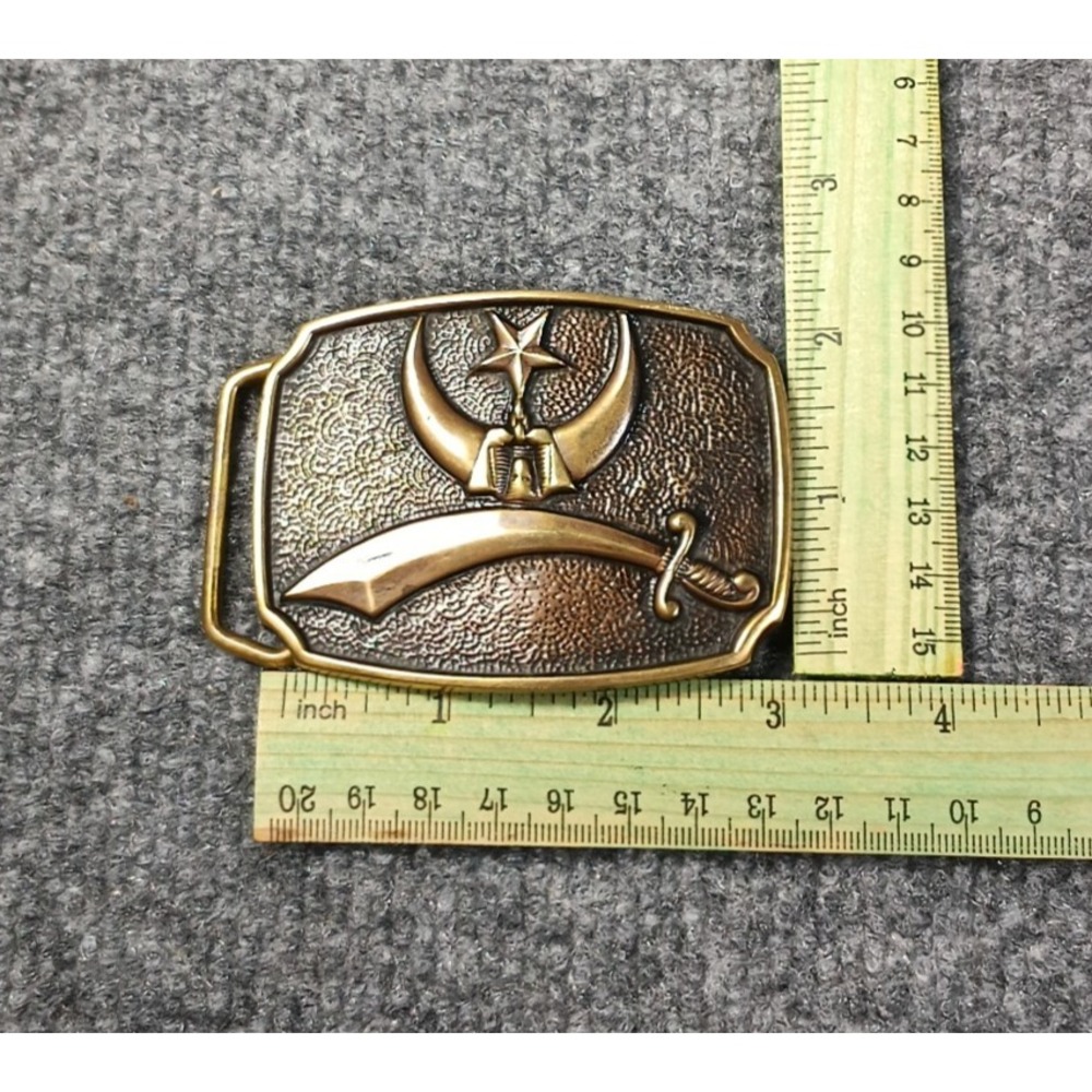 Shriners Belt Buckle Brass BTS Made In USA Scimitar Crescent Masonic Vintage